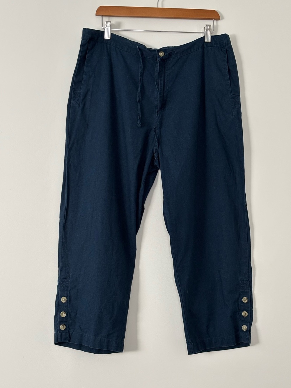 Columbia Linen Cotton Blend Y2K Wide Leg Crop Pants Gorpcore Navy Blue Size L